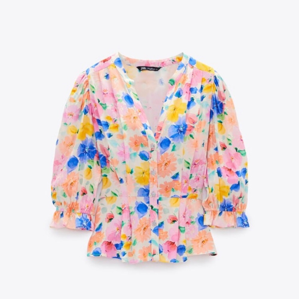 Zara printed blouse with jewel buttons size M